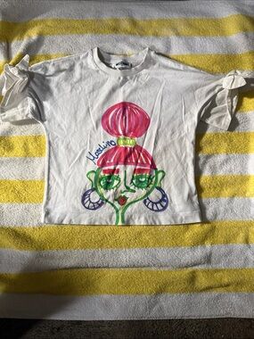 Moschino White Tee with Pink & Green Graphic Face